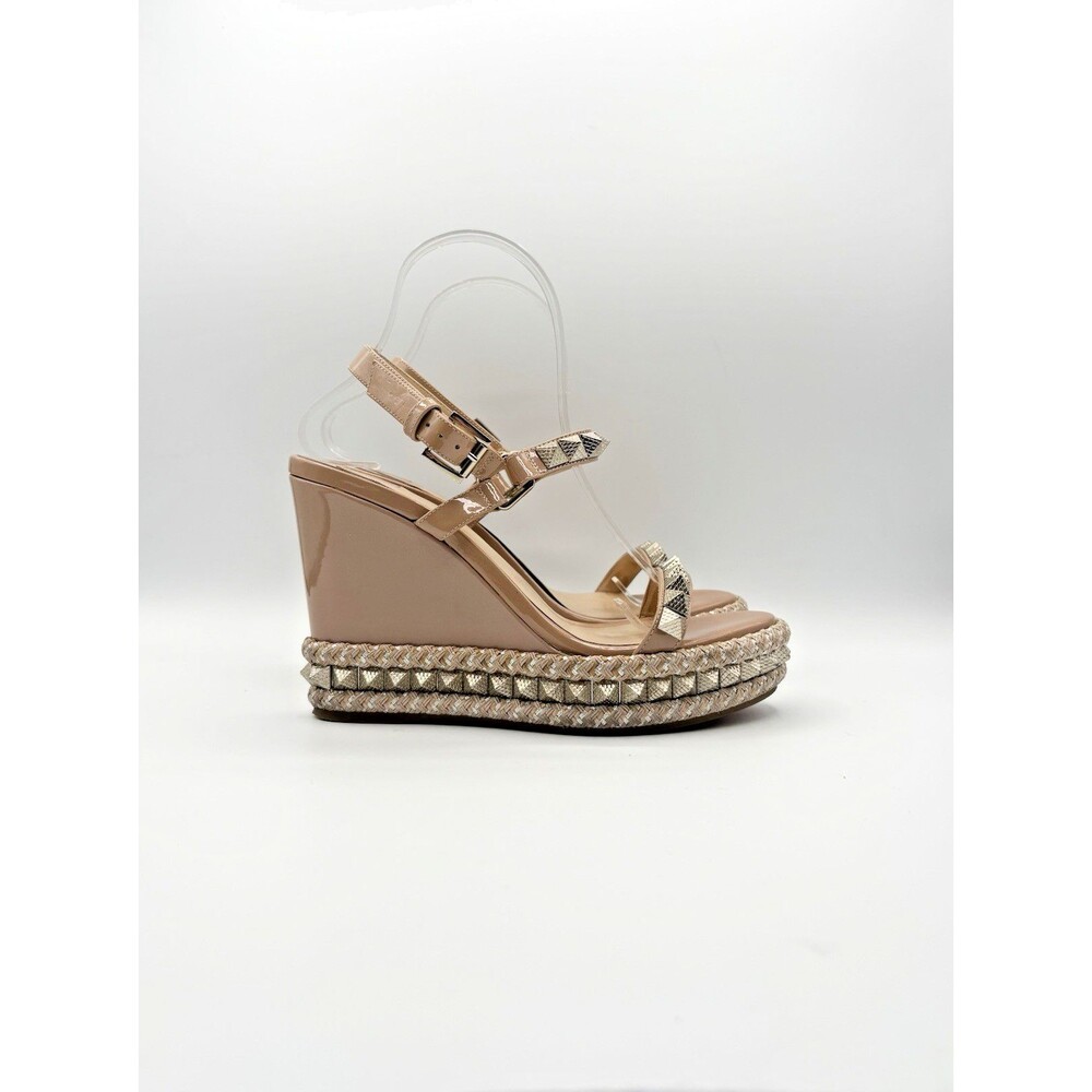 Christian Louboutin Beige Patent Leather Cataclou Wedge Espadrilles Size EU 39